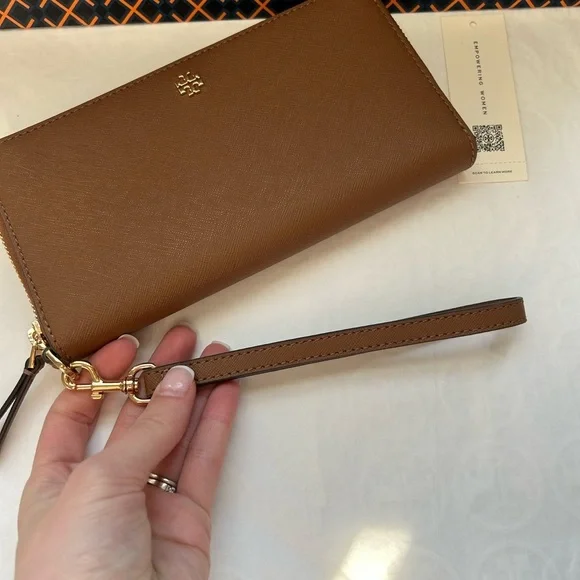 Tory Burch Emerson Zip Continental Wallet Moose Gold Tan Brown - Picture 4 of 12